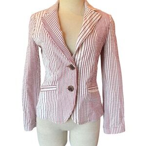Cabi Red White‎ Stripe Seersucker Blazer Tailored Jacket Style 391 Size 6